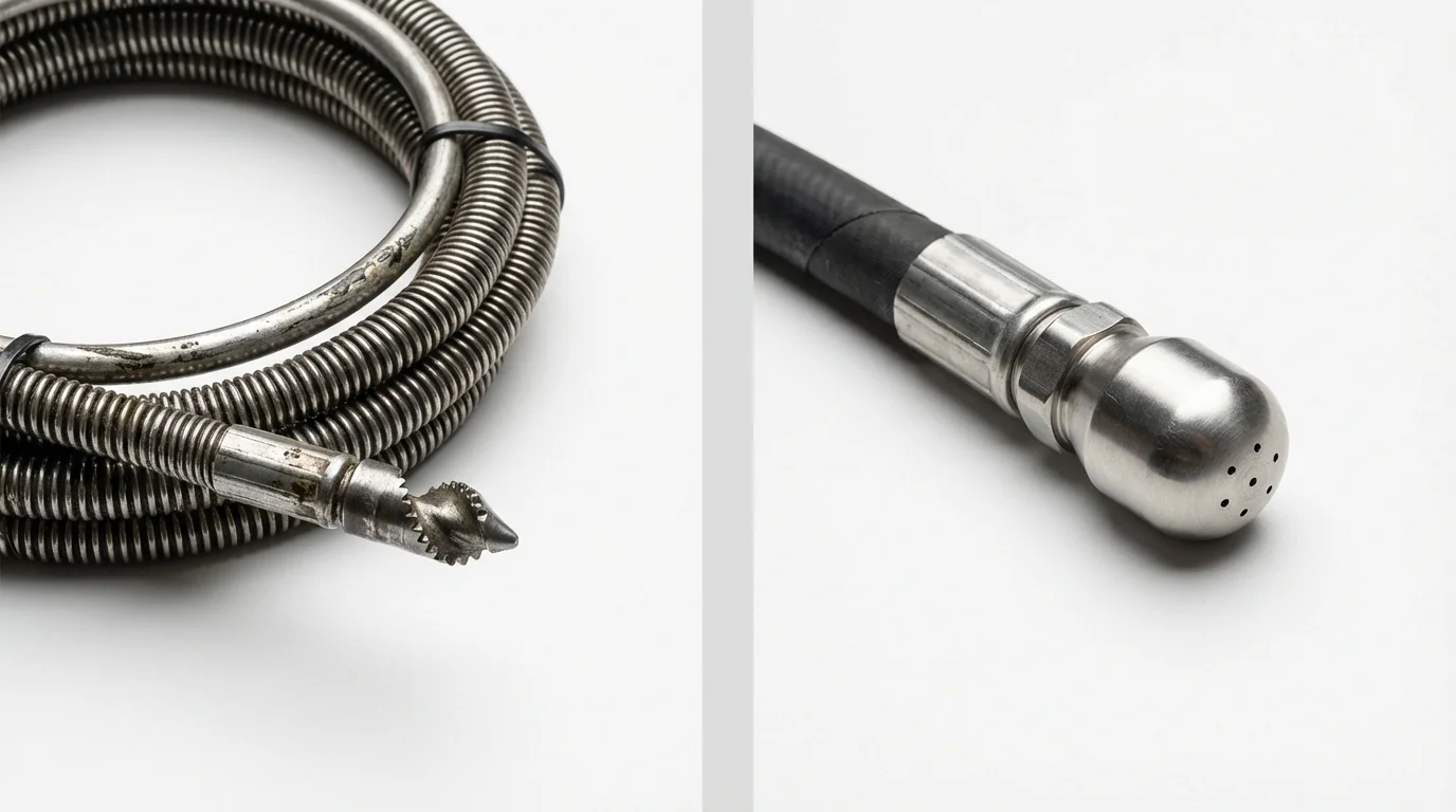 Drain snake cable and hydro jetting nozzle used for drain cleaning in Tifton, GA