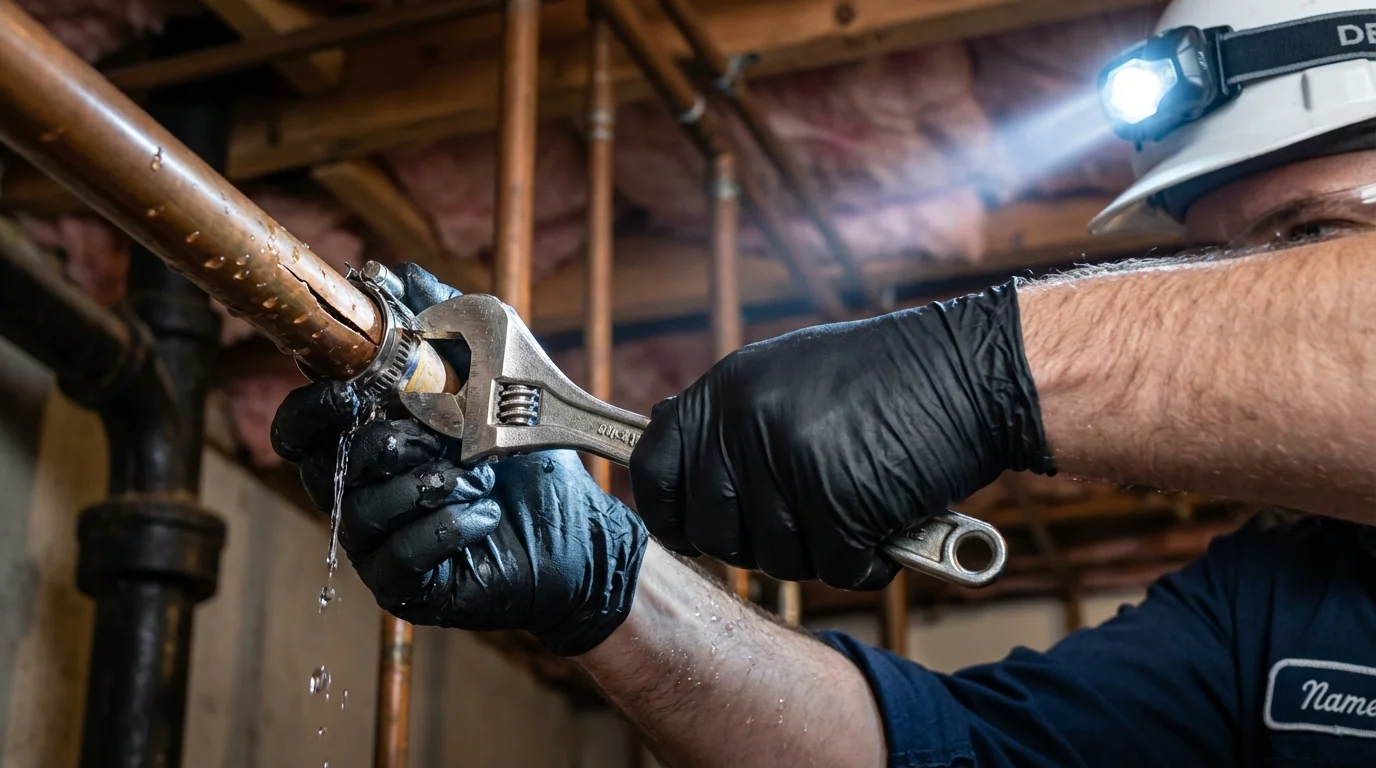 Emergency pipe clamp repair being performed by a Johns Plumbing LLC plumber in Tifton